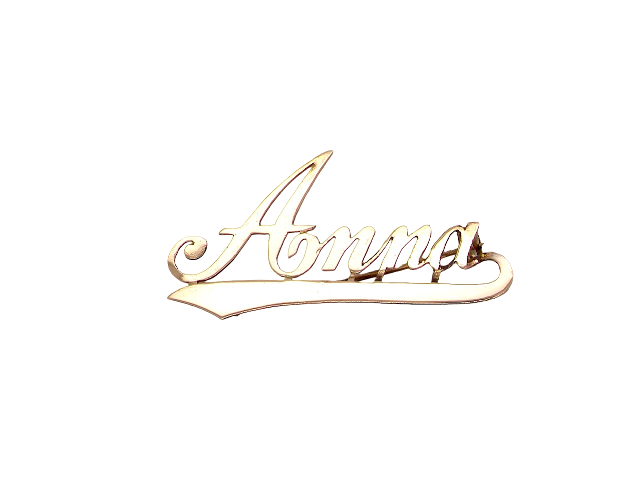 Gold nameplate with 'Anna' on a white background