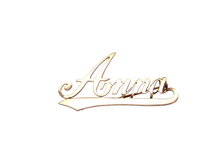 Gold nameplate with 'Anna' on a white background