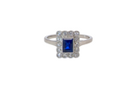  Art Deco cluster ring. Features a cobalt blue sapphire 