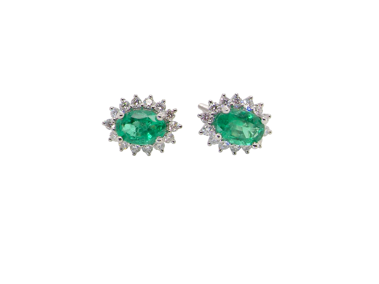 A Pair of Emerald and Diamond Stud Earrings