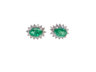 A Pair of Emerald and Diamond Stud Earrings