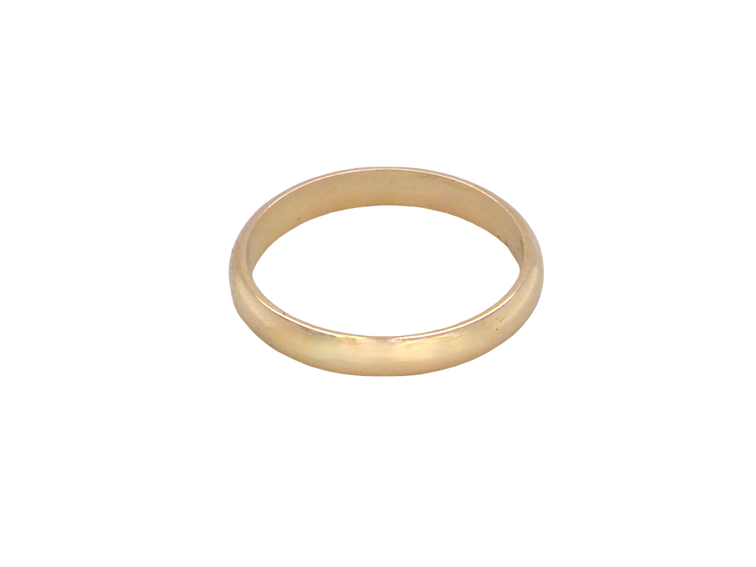 A simple gold band ring with a smooth, matte finish, photographed on a solid white background.