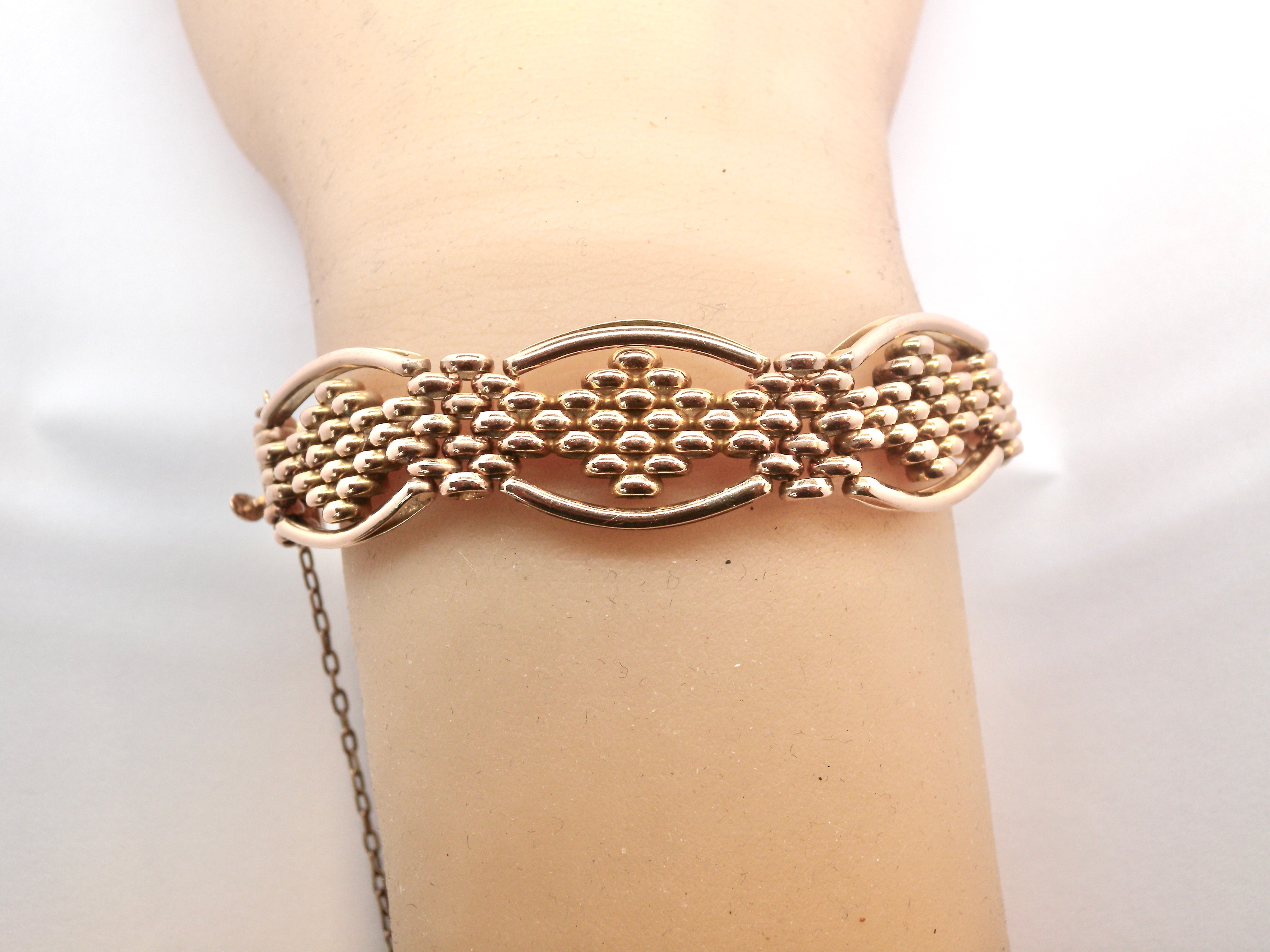 A fine antique gate bracelet on wrist