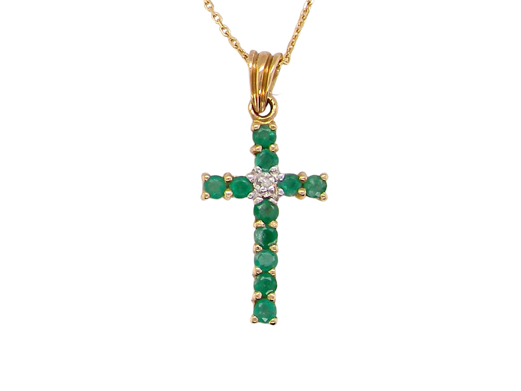 emerald and diamond cross pendant