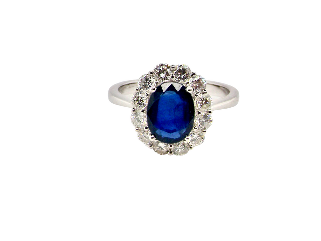 classic sapphire and diamond cluster ring