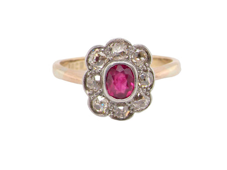 An Edwardian ruby and diamond cluster ring