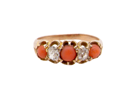 antique coral and diamond dress ring