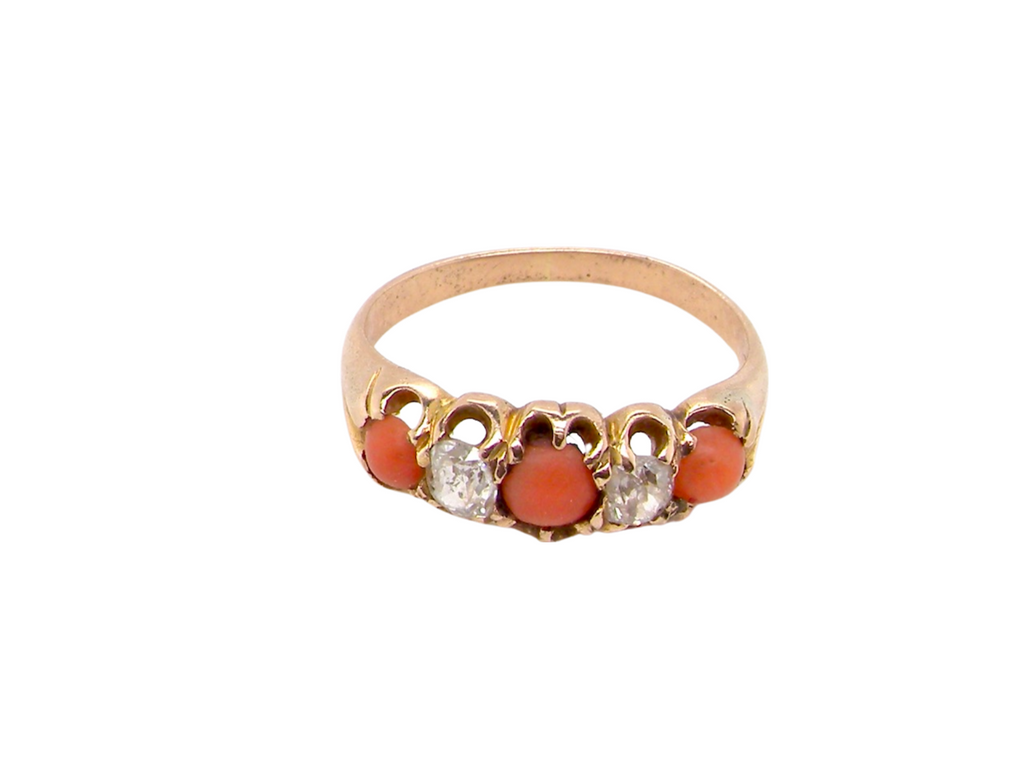 Victorian coral and diamond dress ring