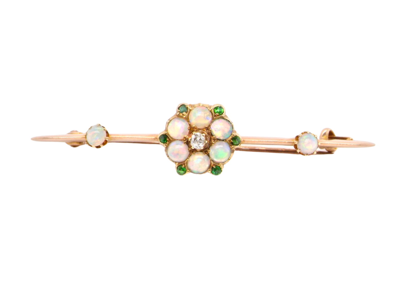  opal and demantoid garnet bar brooch