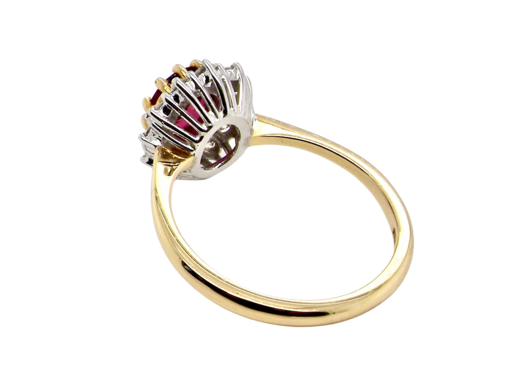 Rear of 18 carat gold ruby and diamond ring