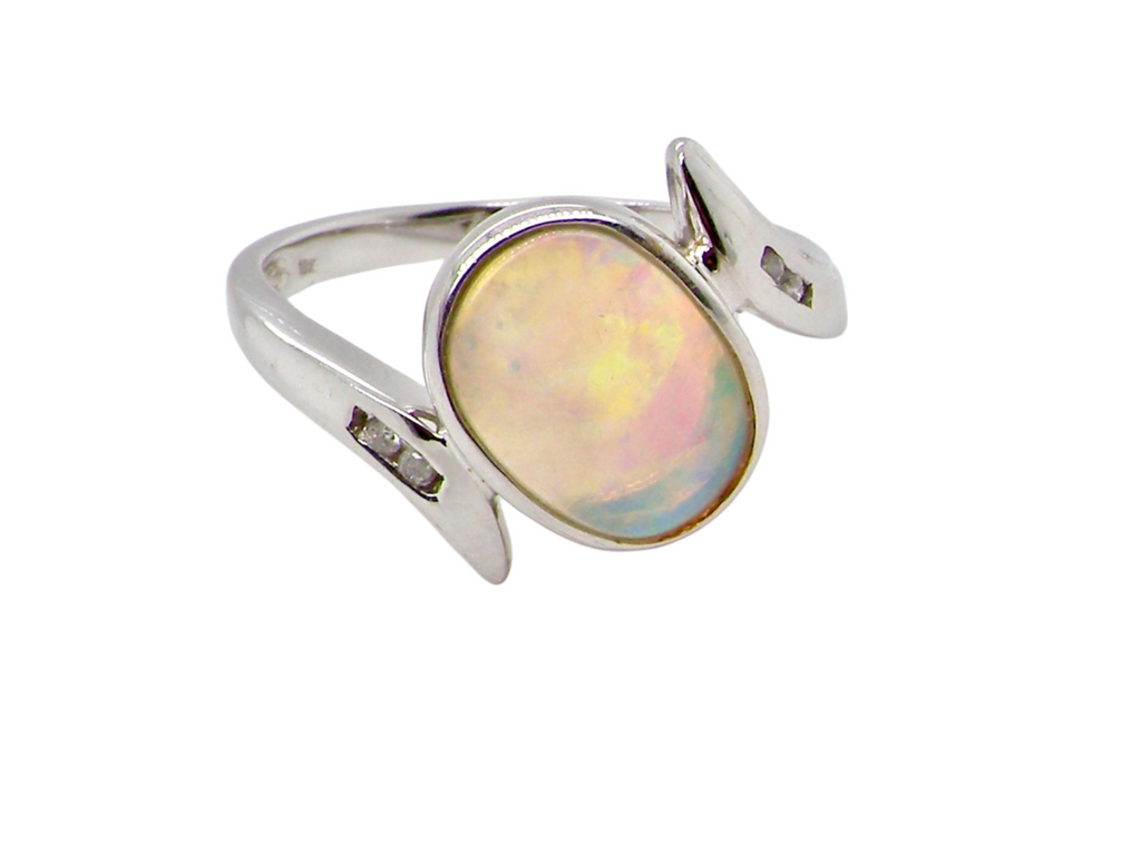 white gold opal and diamond ring