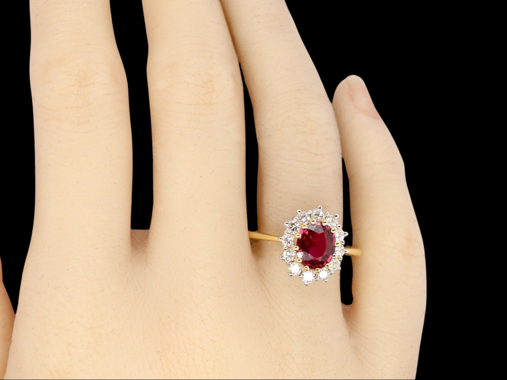 18 carat gold ruby and diamond cluster ring