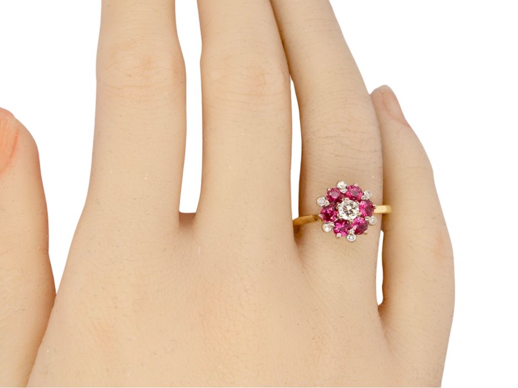 A vintage ruby and diamond cluster ring