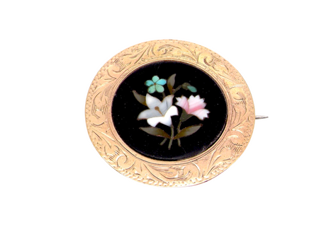 A Pietra Dura gold brooch