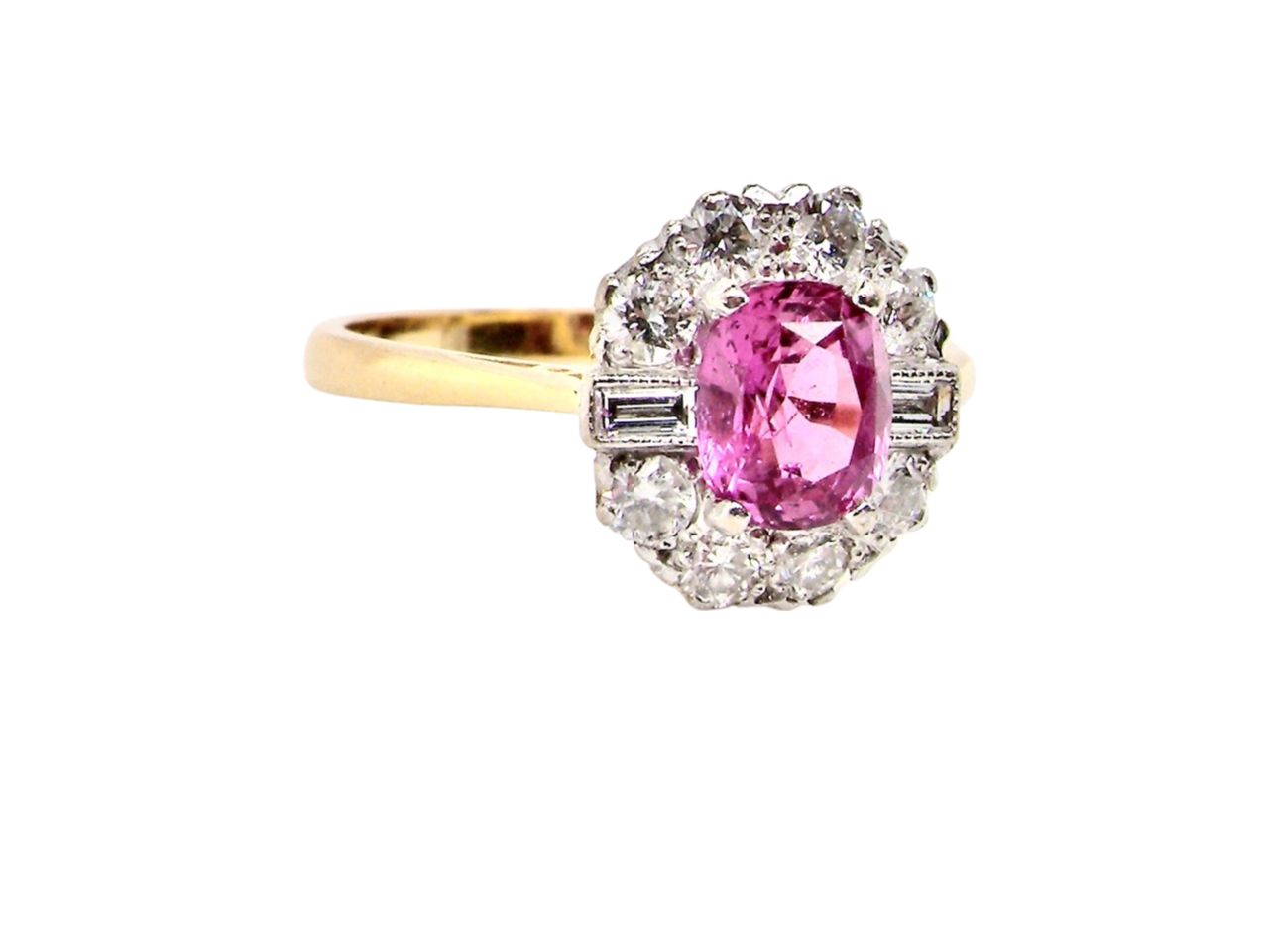 A Pink Sapphire and Diamond Ring