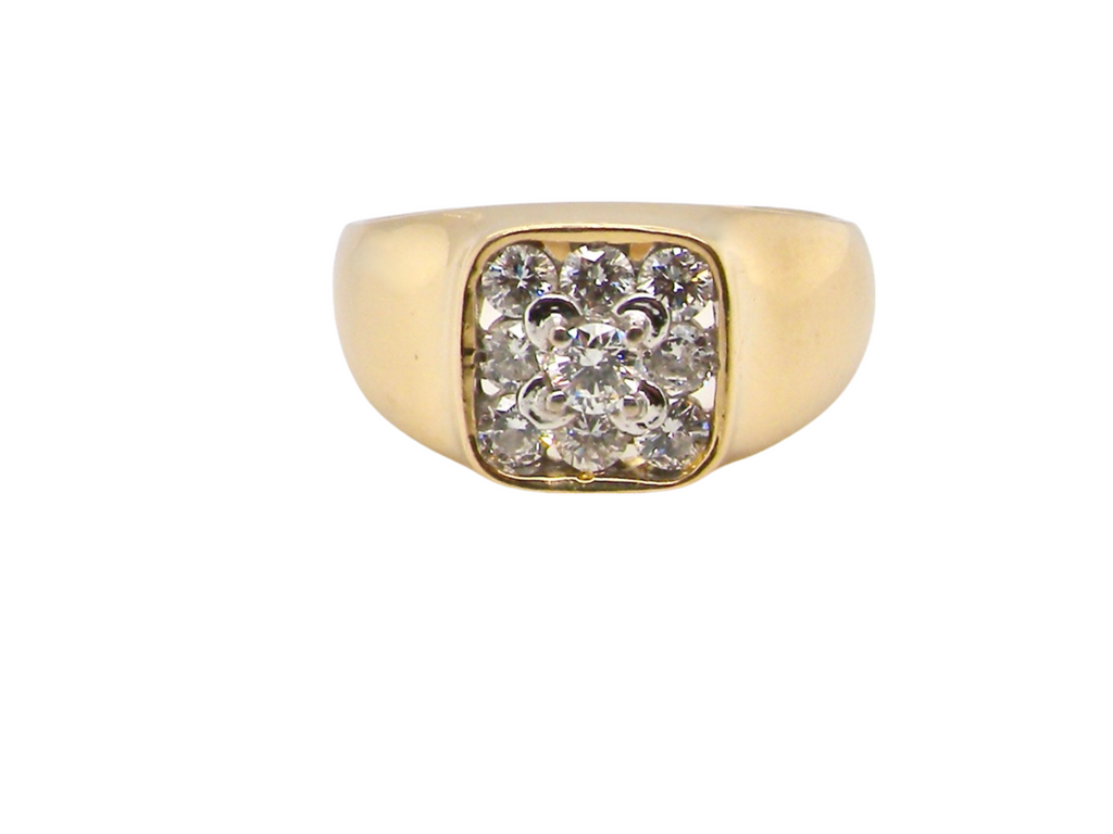 An 18 carat gold diamond cluster signet style ring