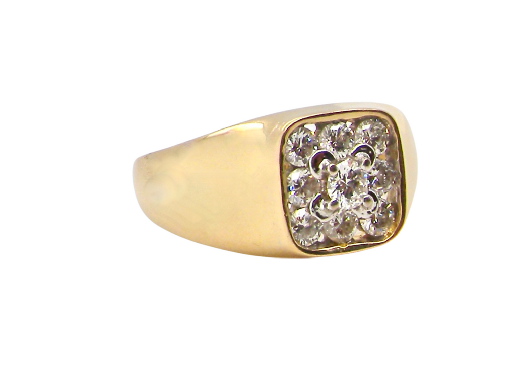 18 carat gold diamond cluster signet style ring