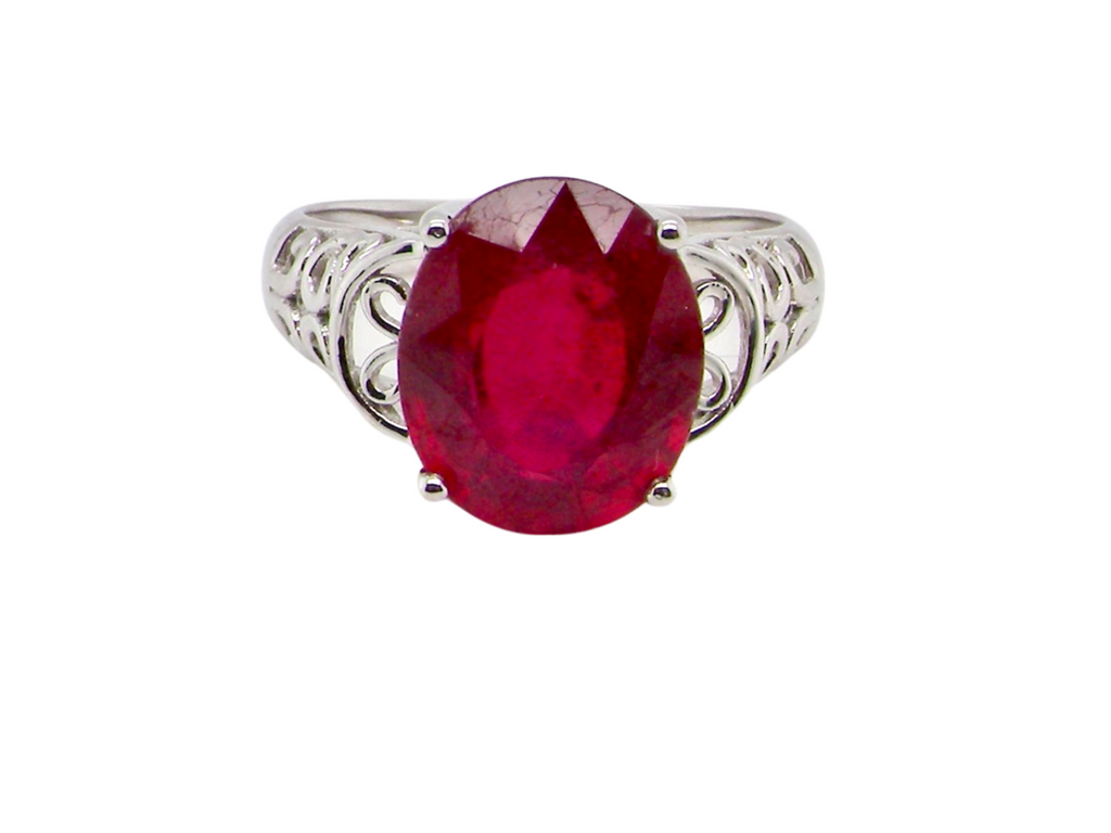 single stone glass filled ruby dress ring