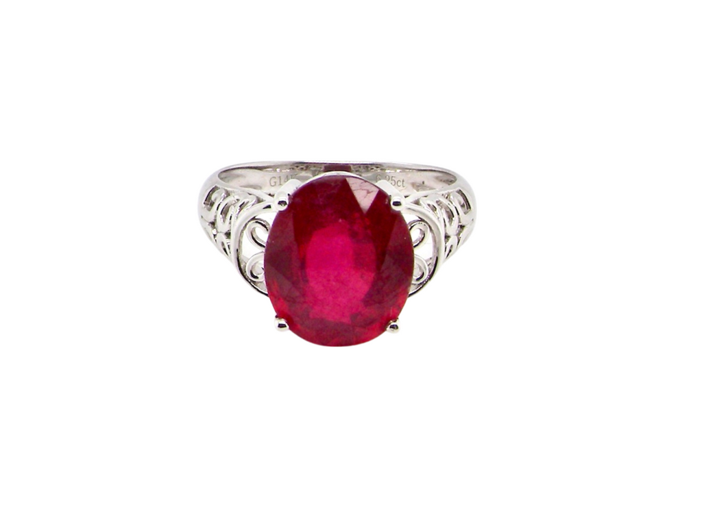 A single stone glass filled ruby dress ring