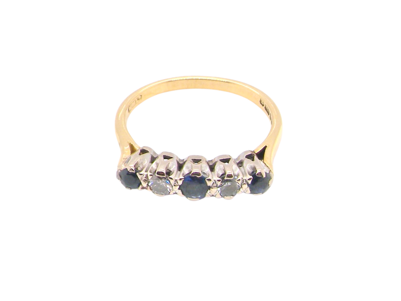  18 gold five stone sapphire and diamond ring