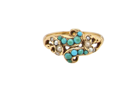 A Victorian turquoise and pearl dress ring