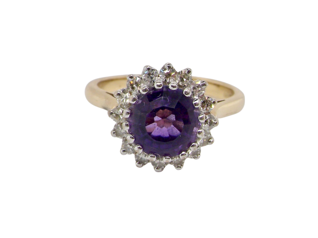 18 carat gold Amethyst and Diamond Cluster Ring