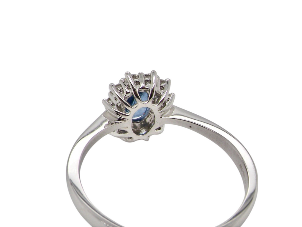 rear of sapphire and diamond cluster ring