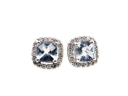 A pair of aquamarine and diamond earrings-SPECIAL OFFER FOR MARCH