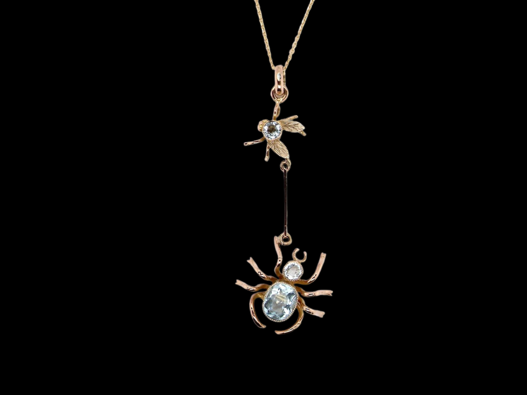 Vintage spider and fly pendant