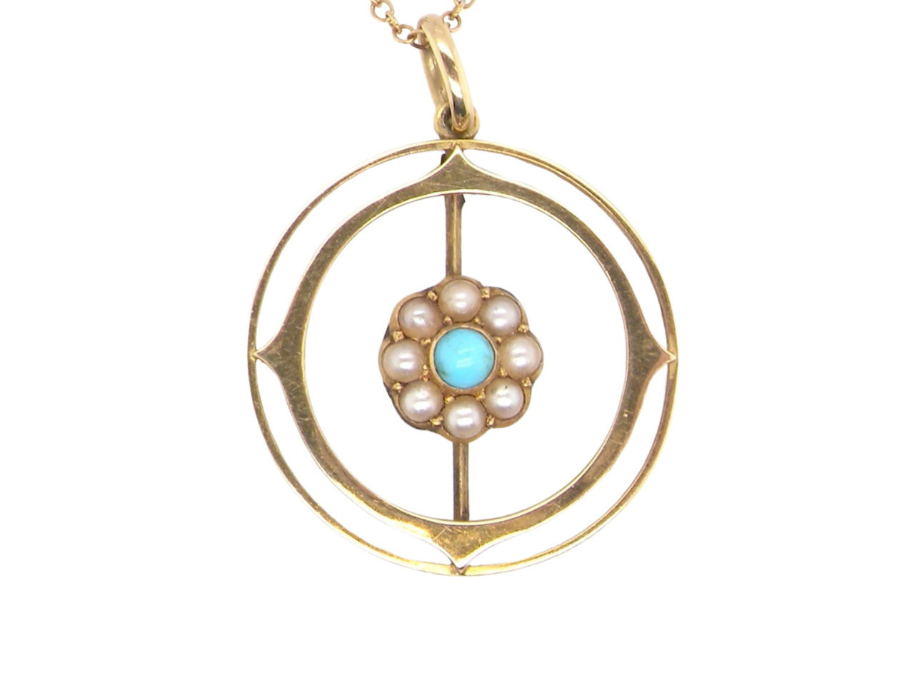 A vintage turquoise and pearl pendant