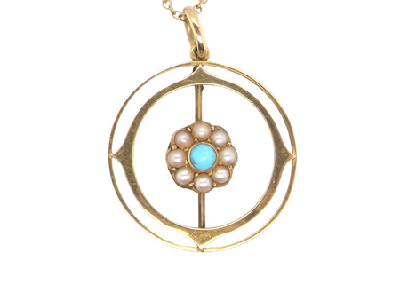 A vintage turquoise and pearl pendant