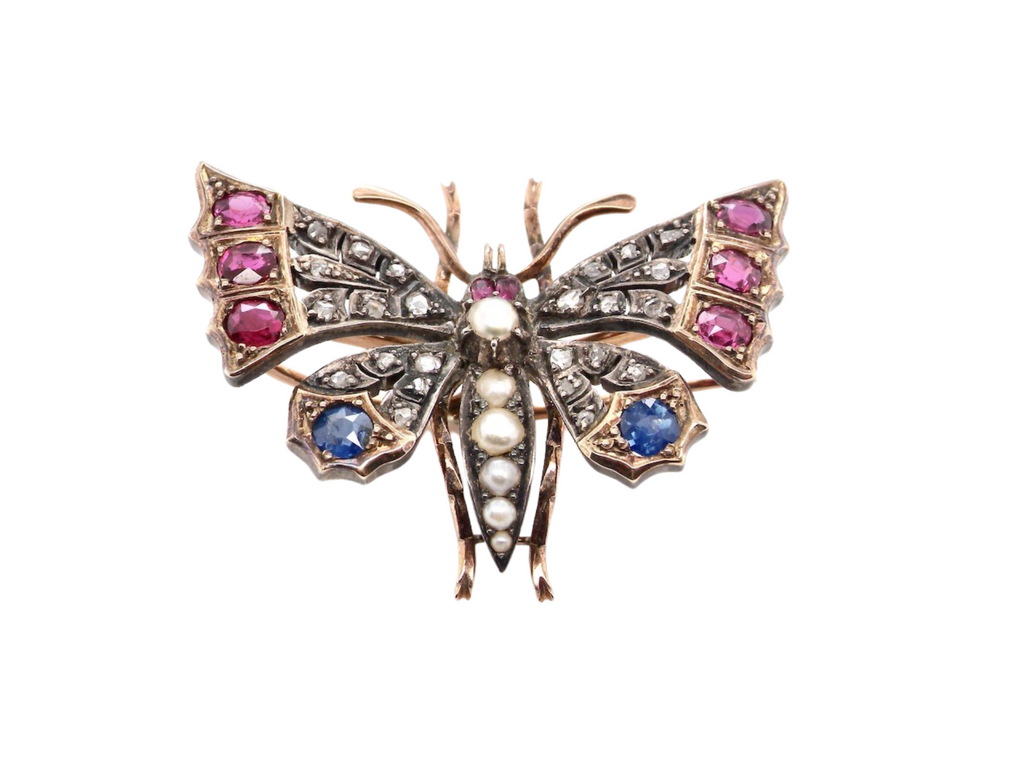 A Victorian multi gemstone butterfly brooch