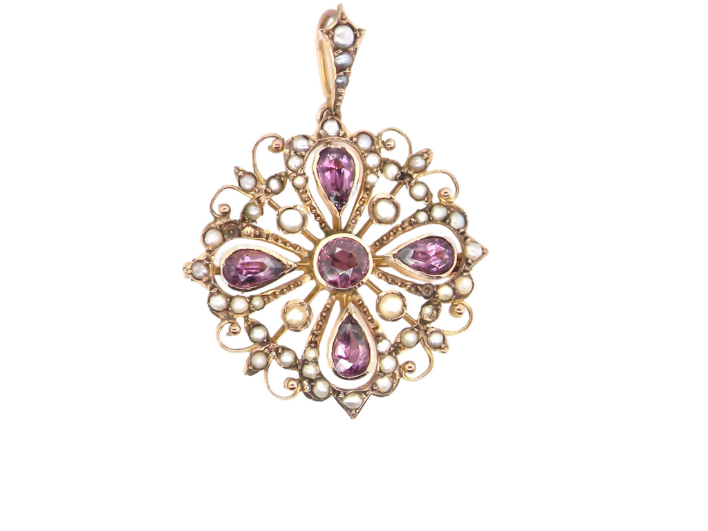A fine amethyst and pearl pendant/brooch
