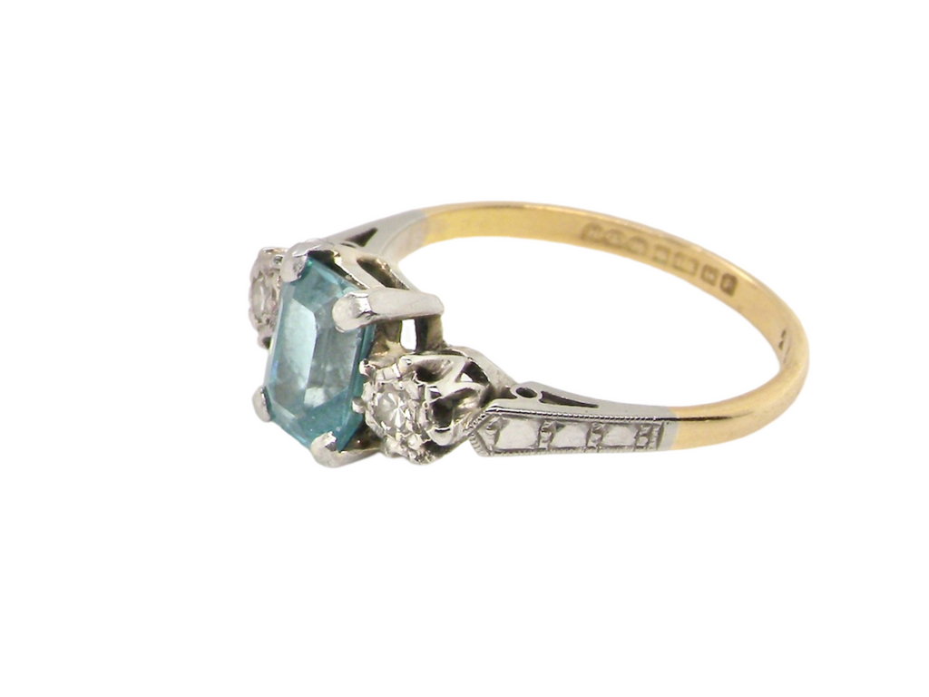 Blue Zircon and Diamond Ring