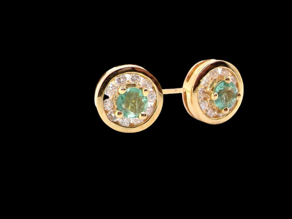 pair of emerald and diamond cluster earrings