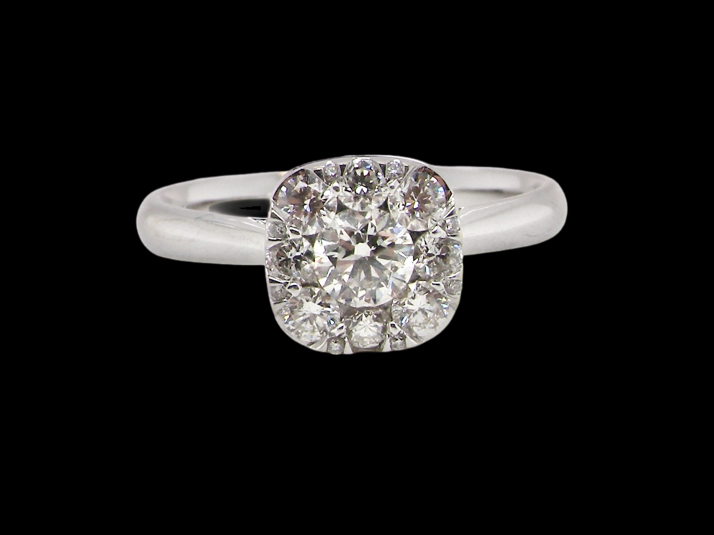 A diamond halo ring