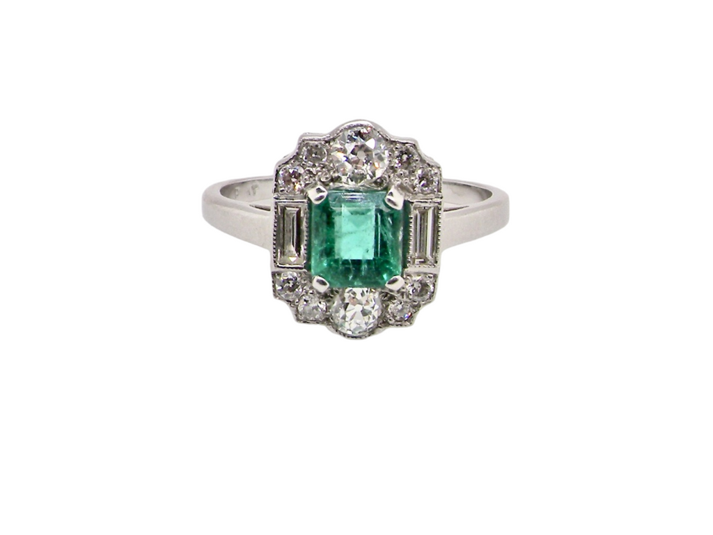An An Art Deco Emerald and Diamond Ring