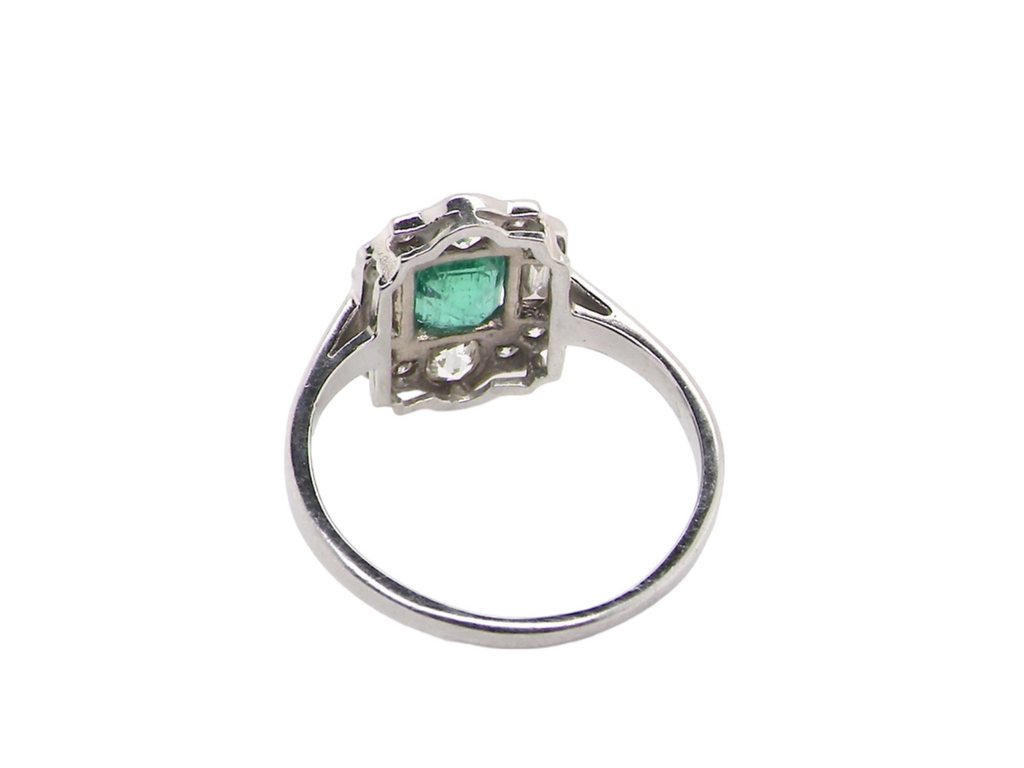Anrear view Art Deco Emerald and Diamond Ring