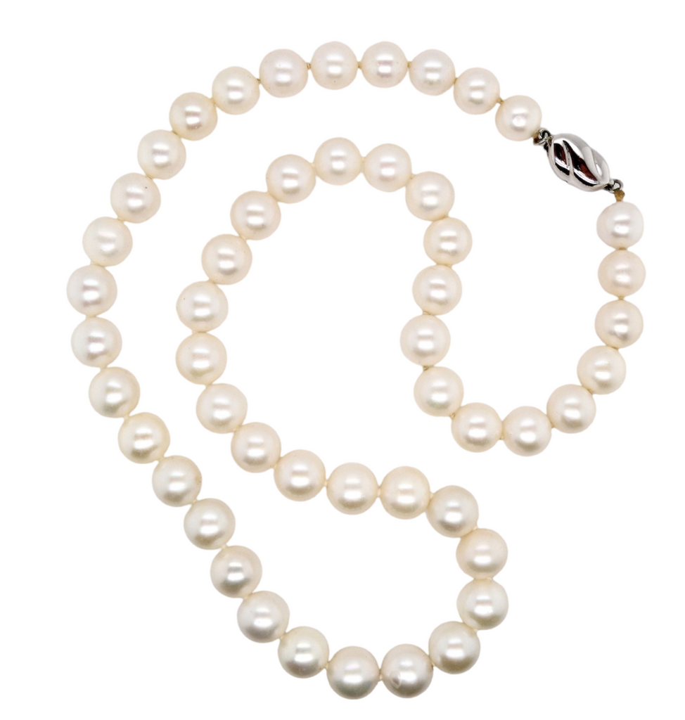 A row of cultured pearls