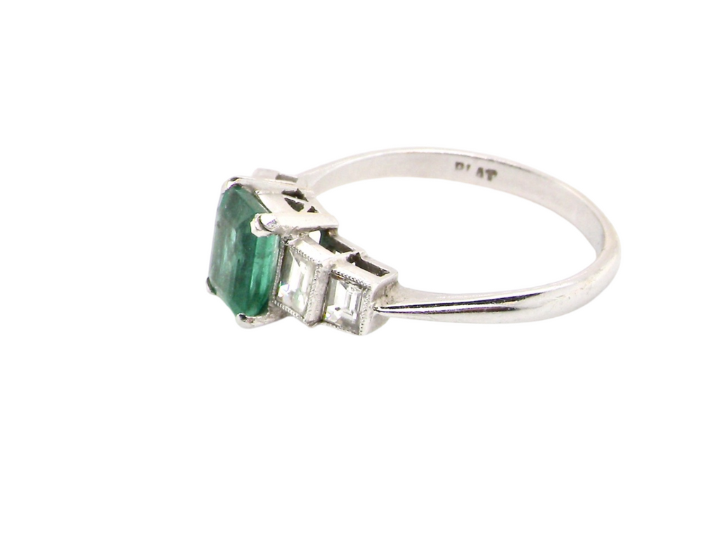 side view vintage emerald and diamond ring