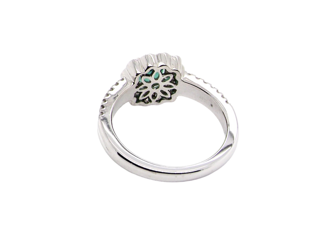 rear view emerald and diamond cluster ring