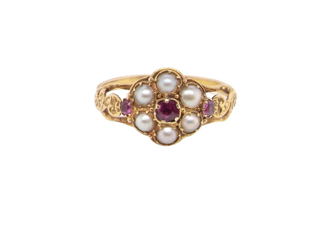 An antique ruby and pearl dress ring