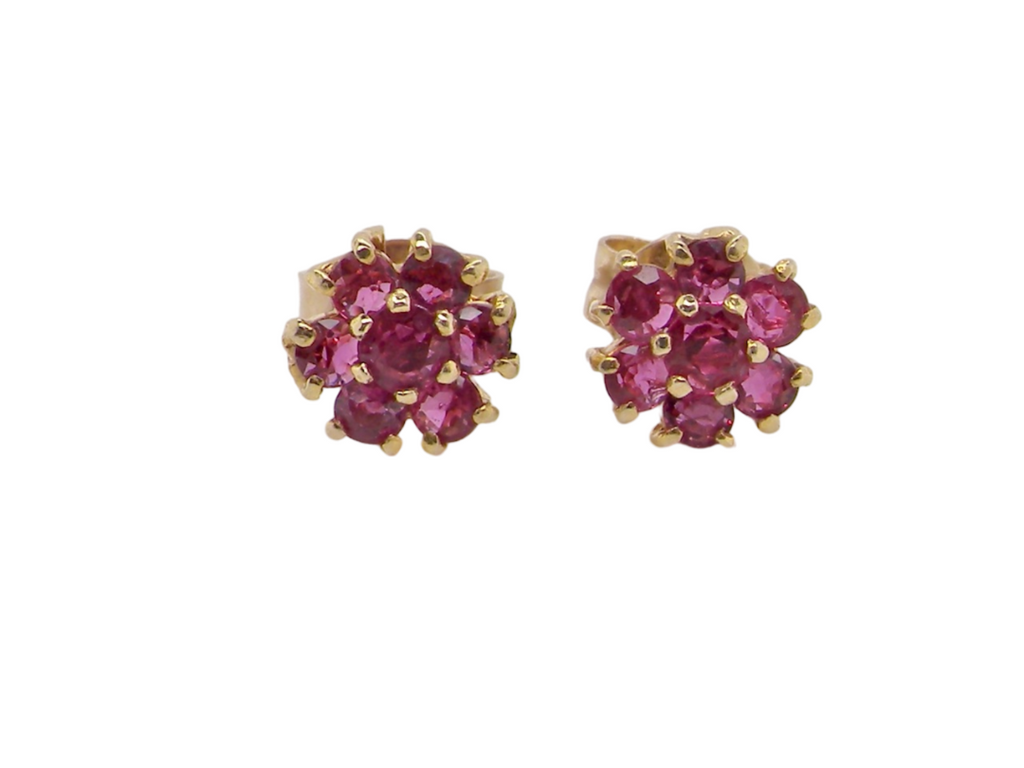 A pair of ruby cluster earrings