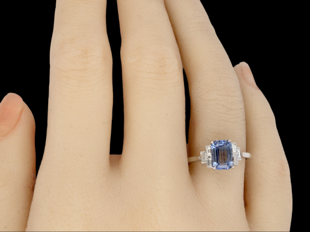 modern platinum sapphire and diamond ring
