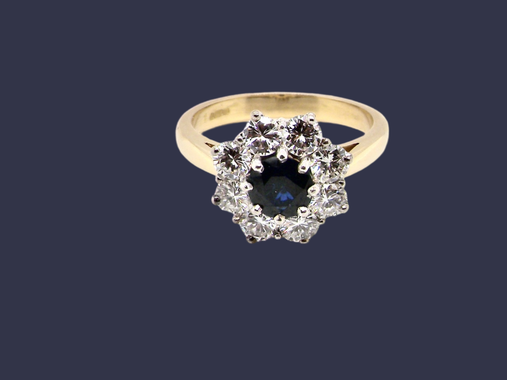 sapphire and diamond cluster ring