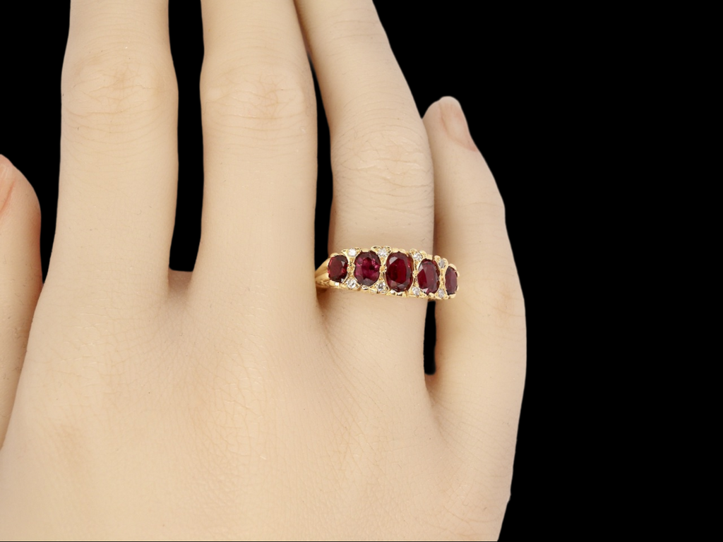  five stone Ruby and Diamond ring