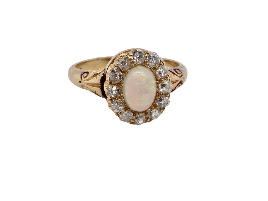  antique opal and diamond cluster ring