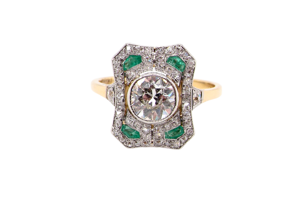 Fine Art Deco Emerald and Diamond Ring