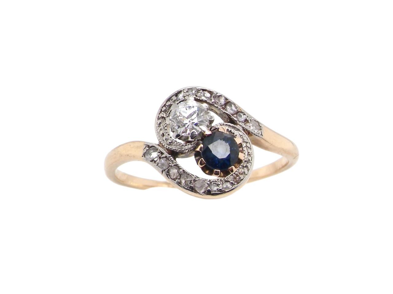 Sapphire and Diamond cross over ring