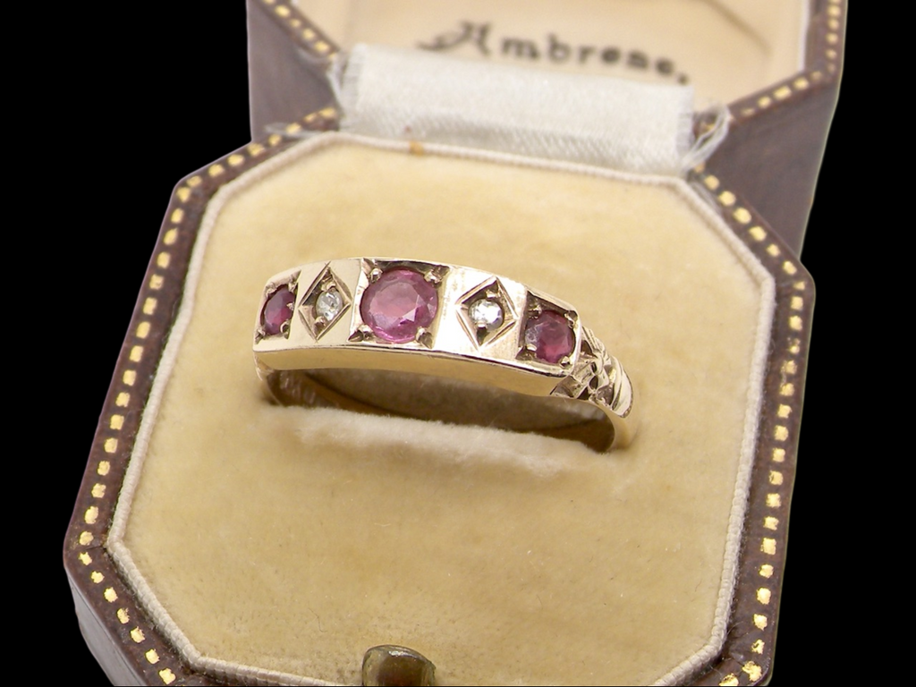 antique style ruby and diamond ring